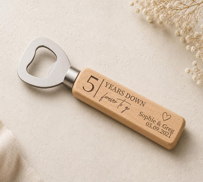 5 Years Down, Forever To Go Bottle Opener, Wood 5th Anniversary Gift, Wooden Wedding Anniversary Present,