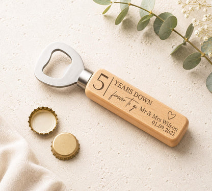 5 Years Down, Forever To Go Bottle Opener, Wood 5th Anniversary Gift, Wooden Wedding Anniversary Present,