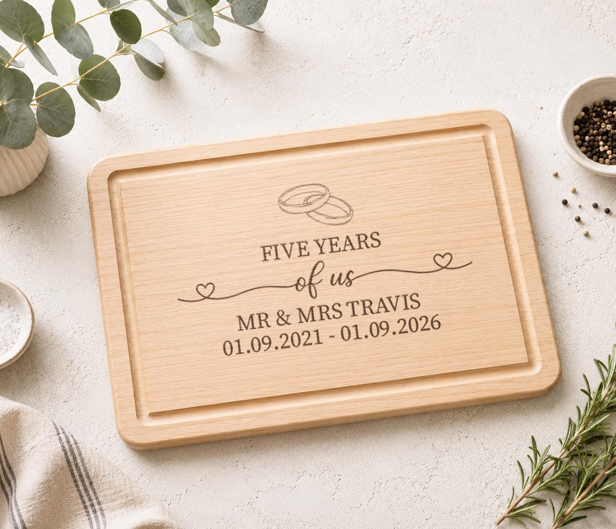 5 Years Of Us Charcuterie Board, Wood 5th Anniversary Gift, Wooden Wedding Anniversary Present Chopping Board