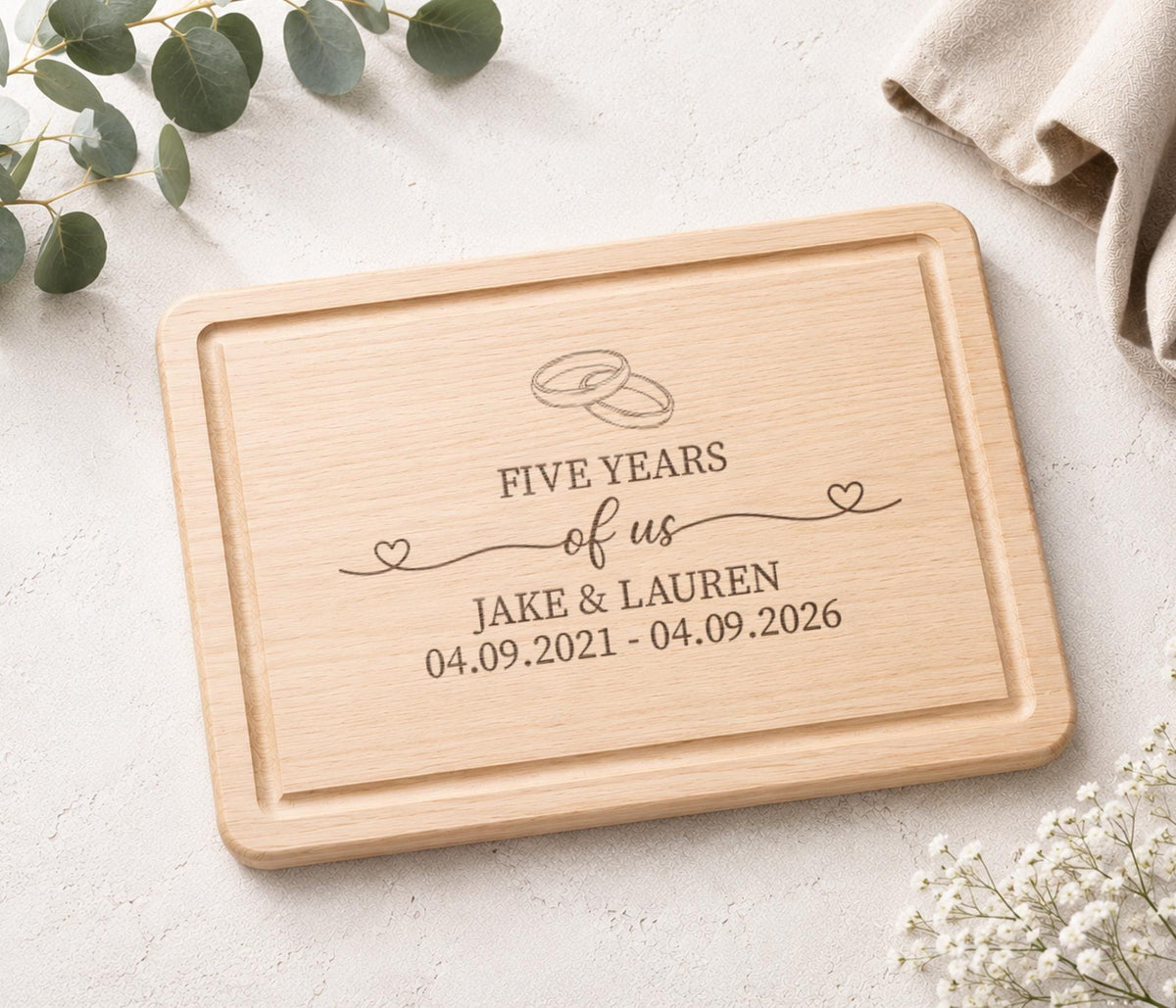 5 Years Of Us Charcuterie Board, Wood 5th Anniversary Gift, Wooden Wedding Anniversary Present Chopping Board