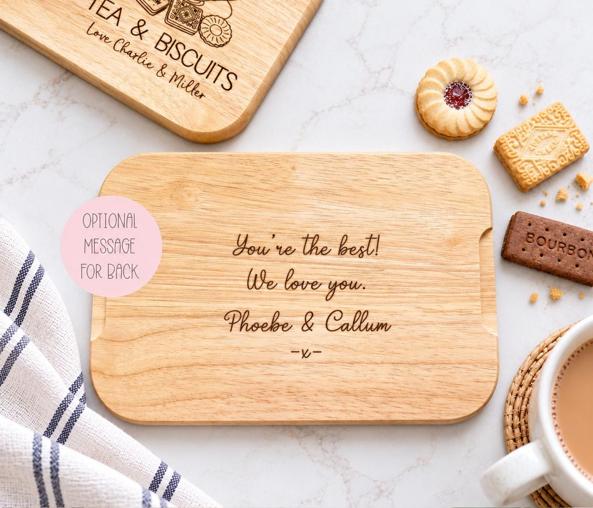 Personalised Grandma's Tea And Biscuits Board, Engraved Wooden Biscuit Tray,  Christmas Gift For Nanny