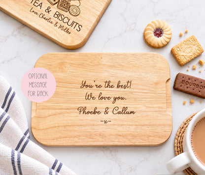 Personalised Grandma's Tea And Biscuits Board, Engraved Wooden Biscuit Tray,  Christmas Gift For Nanny