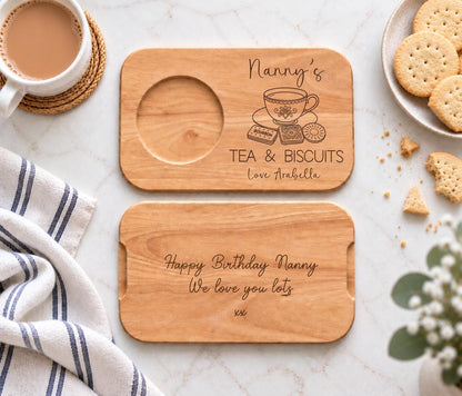 Personalised Grandma's Tea And Biscuits Board, Engraved Wooden Biscuit Tray,  Christmas Gift For Nanny