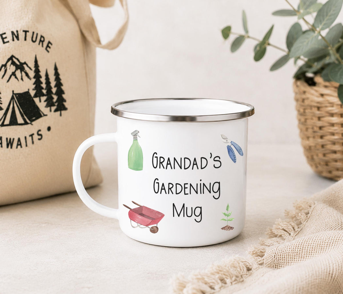 Nanny's Gardening Mug, Enamel Outdoor Mug