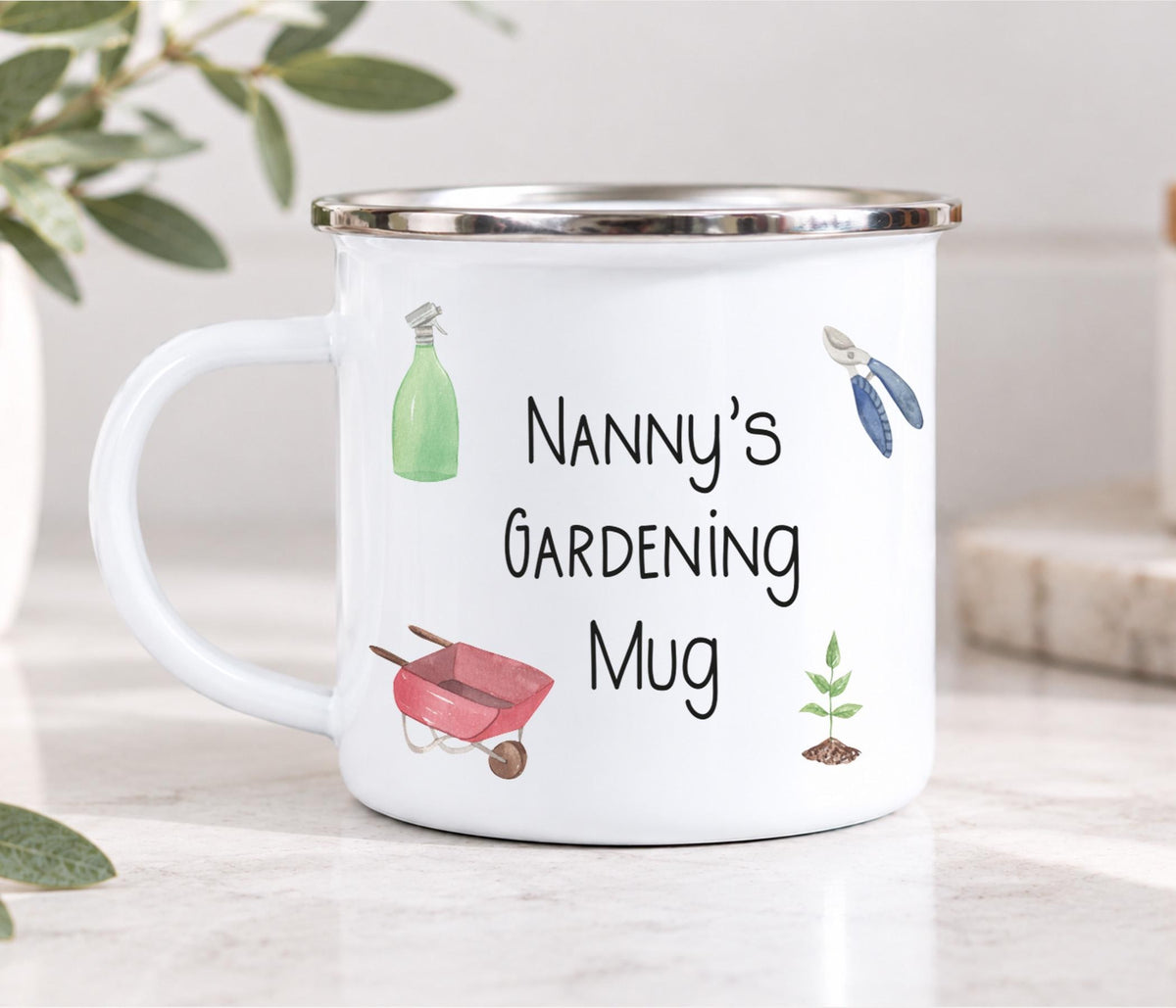 Nanny's Gardening Mug, Enamel Outdoor Mug