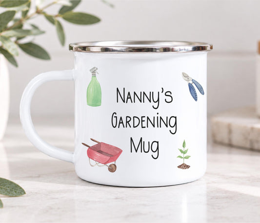 Nanny's Gardening Mug, Enamel Outdoor Mug